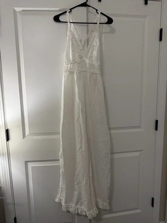 White Ruffle Trim Jumpsuit - Picture 3 of 9